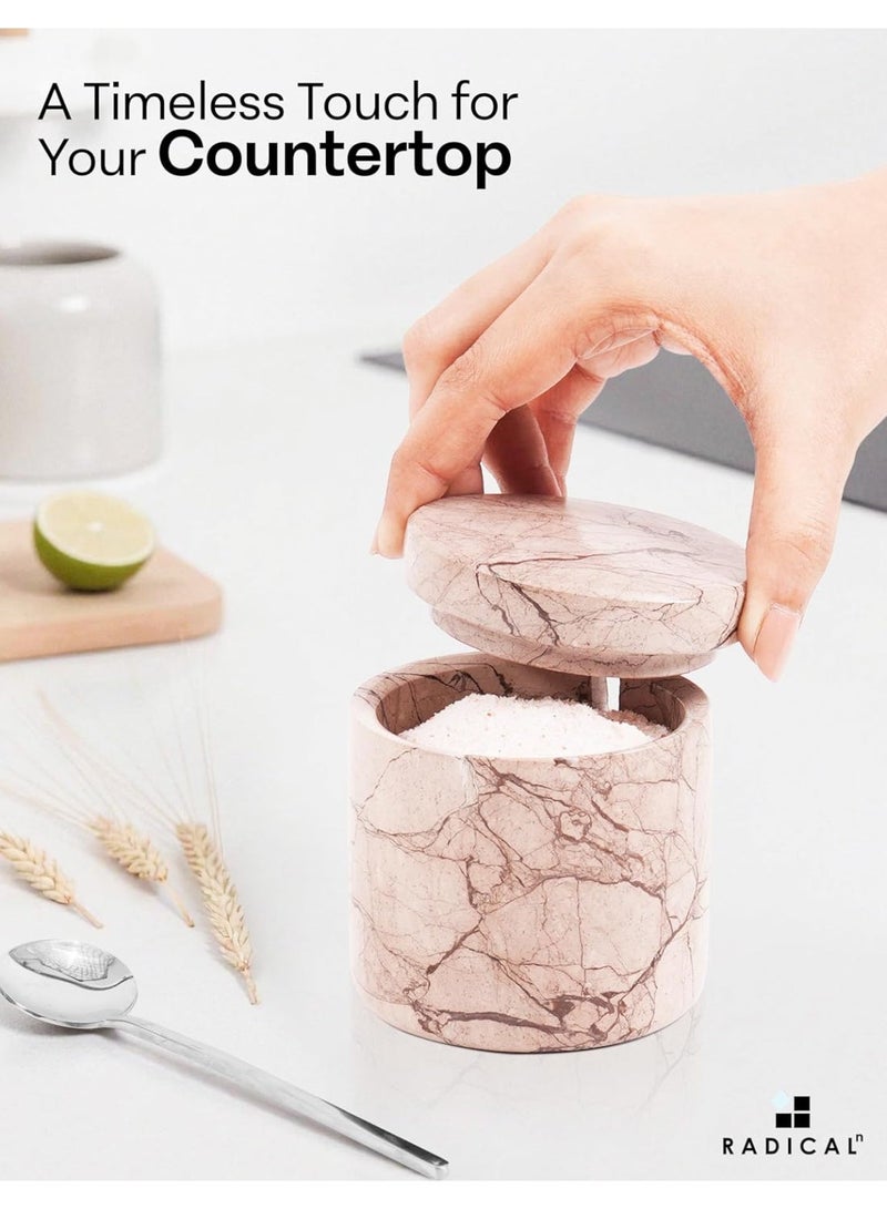 RADICALn White & Marinara Marble Salt Cellar with Lid | 3" Set of 2 Spice Jars for Kitchen & Living Room - Image 3